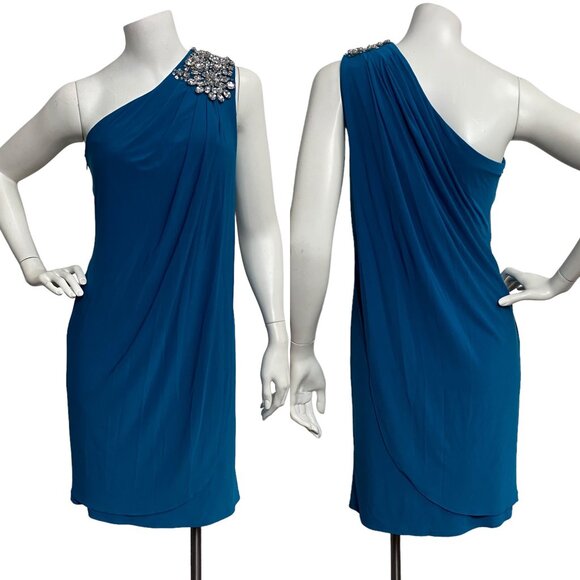 Cache Women's Blue one shoulder crystal Size 0 Evening Casual Mini Formal Dress - Picture 1 of 9
